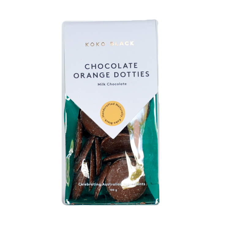 Koko Black Orange Dotties Milk Chocolate 100g - Biviano &amp; Sons